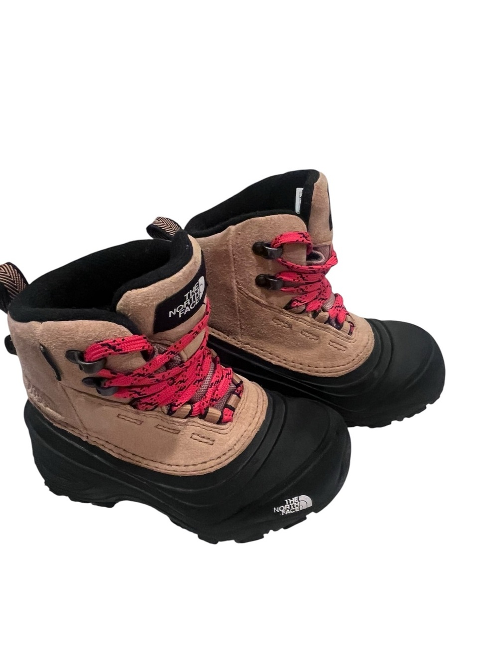 The North Face Tan & Black Kids Snow Boots with Pink Laces